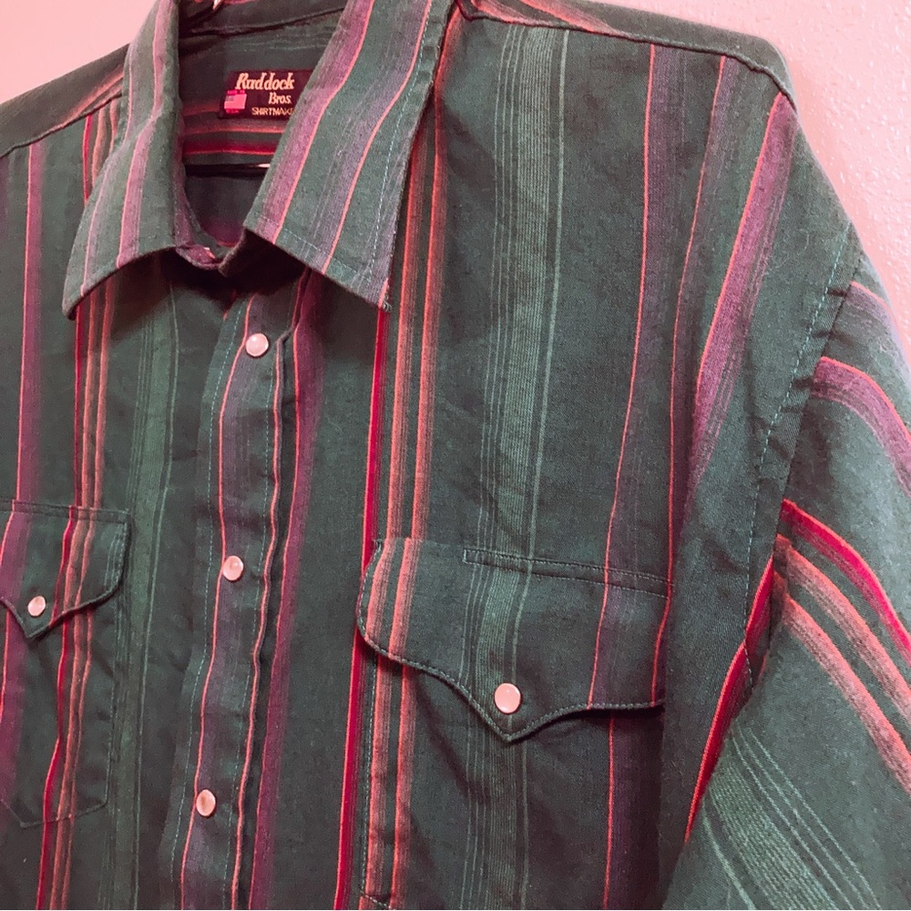 Ruddock Bros Stripped Long Sleeve Pearl Snap Button Western Cowboy Rodeo Shirt